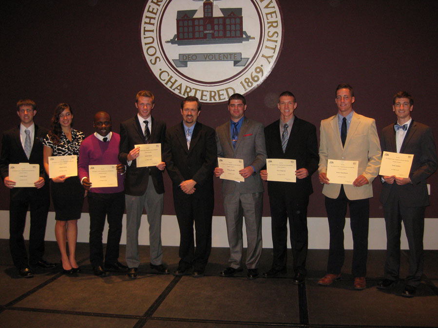 2012 Scholarship Winners - (L-R) Joshua Mech, Angela Stearn, David Bias, Taylor Breum, Mike Peters, William Brophy, Peter Popovich, Robert Hutchinson, James Jenkins